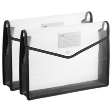 2 Pack A4 Plastic File Folders with Snap Closure, Black, Horizontal