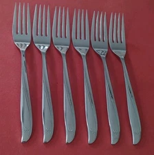6 Oneida Community TWIN STAR Stainless DINNER FORKS Starburst 7 1/4" FreeShip