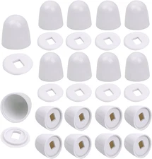 Universal Toilet Bolt Caps - 16 round Plastic Push-On Covers with Washers for Ea
