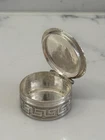 Great Old 935 Silver Can / Pill Box with Heart Love Love Meander Greek Pattern