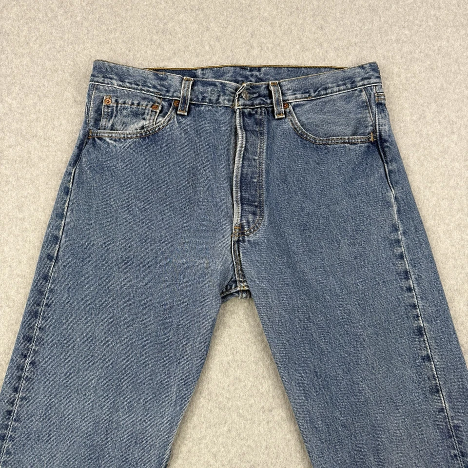 Vintage Levis Jeans Mens Fits 33x29 Blue 90s Button Fly 501 Straight Made In USA - Image 2 of 4