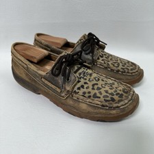 Twisted X Distressed Women's Leopard Cheetah Print Boat Driving Mocs Size 7.5