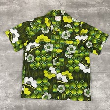 vintage SEARS HAWAIIAN FASHIONS shirt L 60s 70s green button up pocket cotton