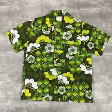 vintage SEARS HAWAIIAN FASHIONS shirt L 60s 70s green button up pocket cotton