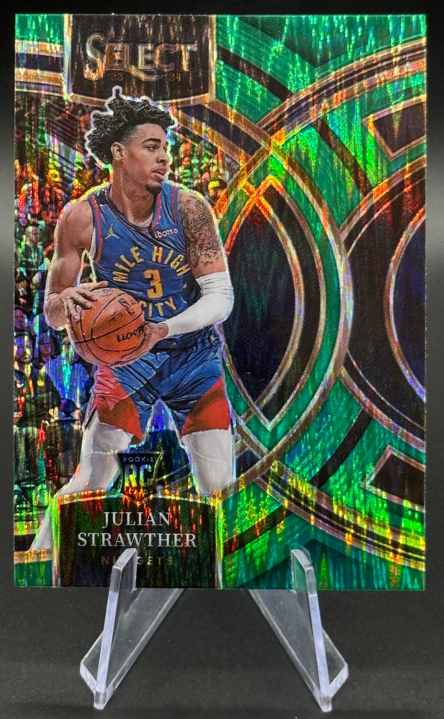 2023-24 Julian Strawther RC #101 Select Green Shock Premier Rookie Prizm Nuggets