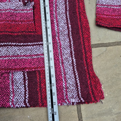 Mexican Baja Hoodie Unisex M Pink Red Striped Pullover Festival Hippie Boho - Picture 8 of 10