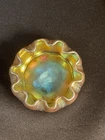 Vintage Tiffany LCT Favrile Scalloped Gold Iridescent Salt Cellar Dish Signed
