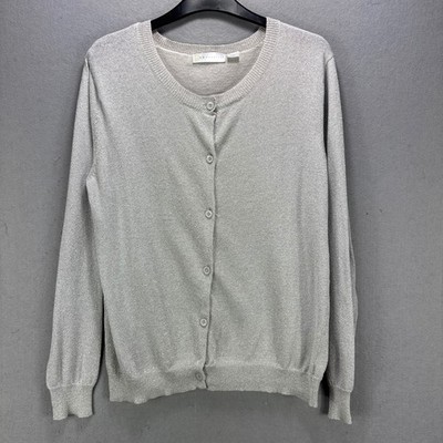 PBX Basics Cardigan Sweater Women's Large Cotton/Lurex Metallic Classic Dressy