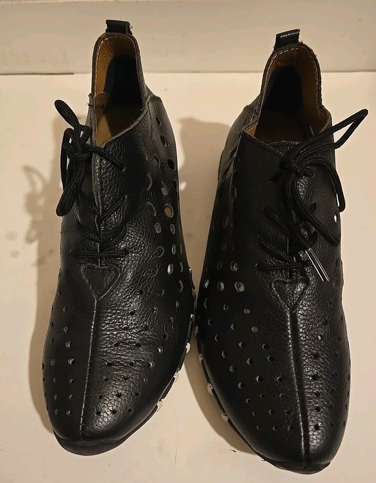 Zapatos para caminar/confort de cuero negro Litfoot LF9010 para mujer talla 37/6,5-7 gancho lazo Foto 2 de 4