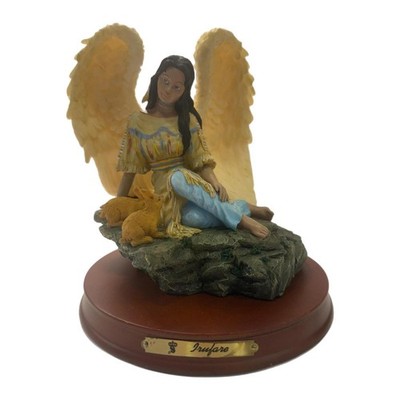 Trufare Native American Indian Angel with Rabbits on Wood Base