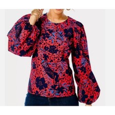 Lilly Pulitzer Top Shirt Blouse Lynnley  Red Blue Heron My Own Print Sm
