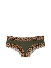 Victoria's Secret PINK Lace Trim Cheekster Panty Green w Leopard Lace