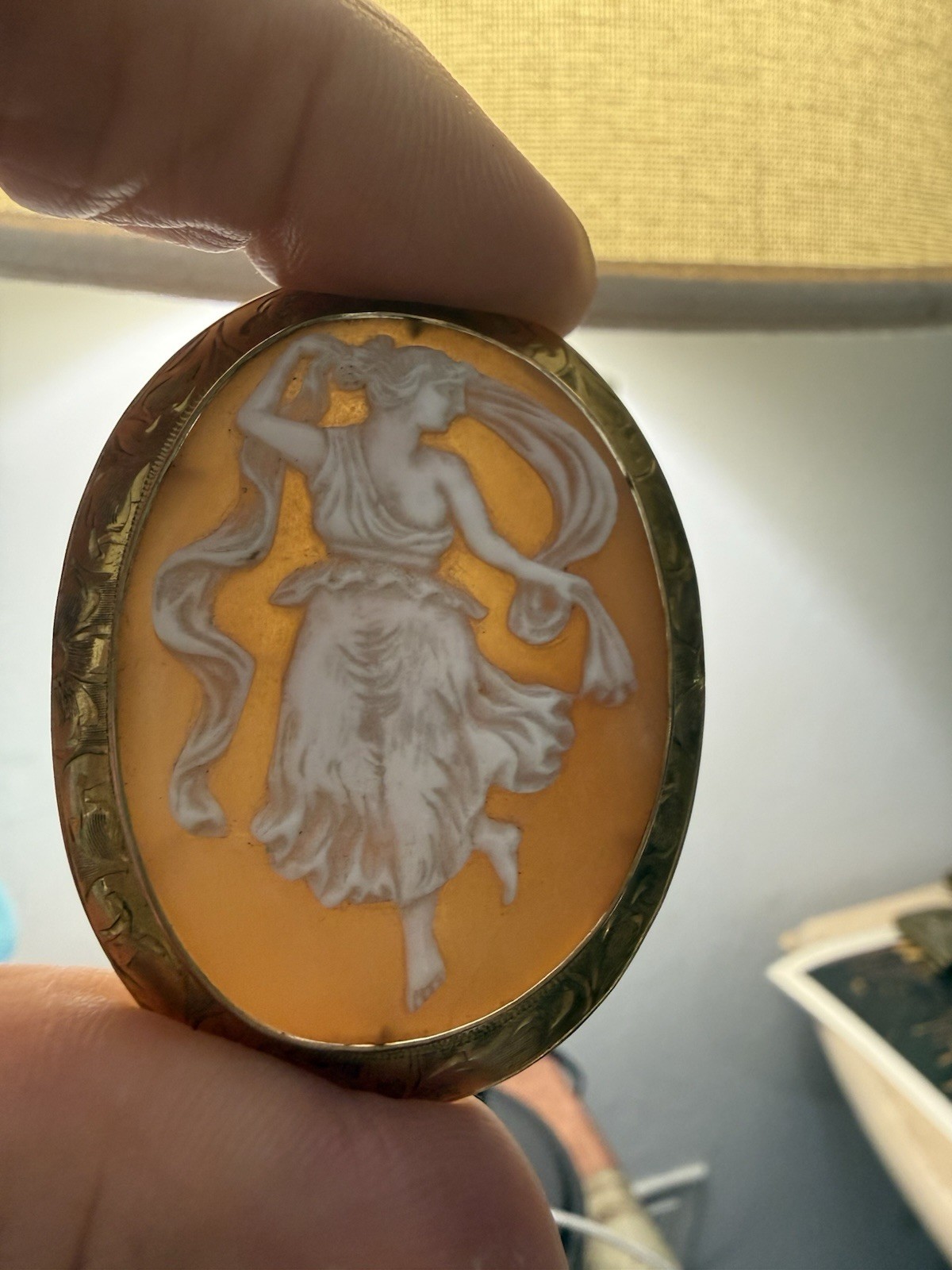 Antique 10k Solid Gold Dancing Lady Shell Cameo - image 7