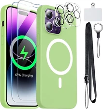Magnetic Liquid Silicone for iPhone 14 Pro Case 2X Glass Screen Protector+Camera