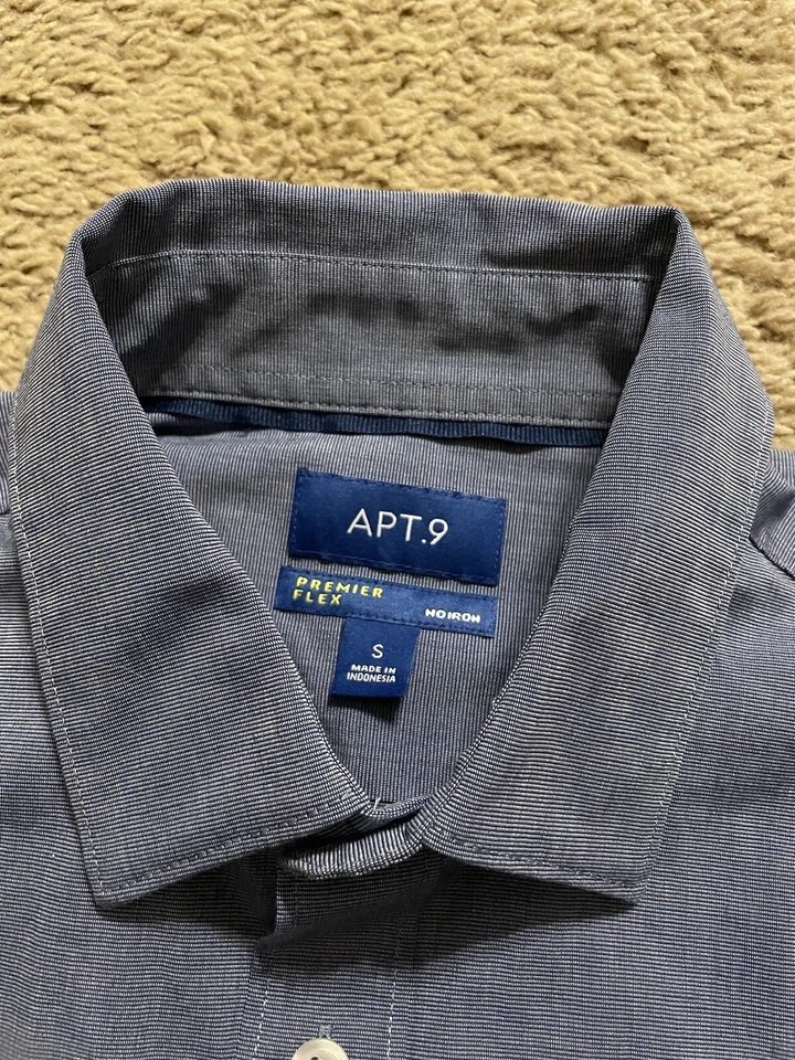 Camisa de vestir Apt 9 Premier Flex para hombre pequeña con botones azul y gris manga larga Foto 3 de 4