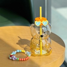 New 2025 China Starbucks Tropical Ambience 25oz Bear Shaped Glass Straw Cup