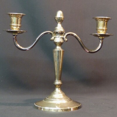 sehr schöner Kerzenständer Fackel Metall versilbert 1,1kg28cm zweiarmig Kerzenlicht