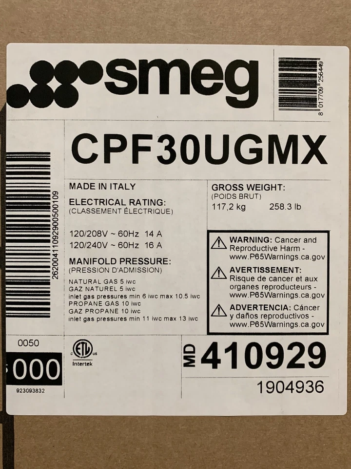 SMEG CPF30UGMX 30” Portofino Acero Inoxidable Doble Combustible Cocina Independiente Foto 3 de 3