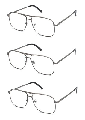 EYE ZOOM 3 Pack Readers Metal Frame Square Aviator Style Geek Reading Glasses