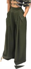 NRTHYE Womens Palazzo Long Pants High Waist Wide Leg Stretchy Large, 01 Green