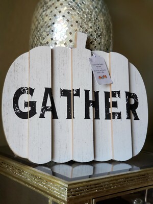Pier 1 Planked Gather Pumpkin Fall Wall Decor NWT
