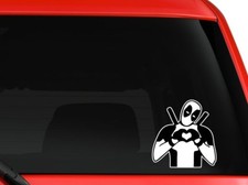 Deadpool making heart sign on car truck SUV laptop decal sticker 5.5" White