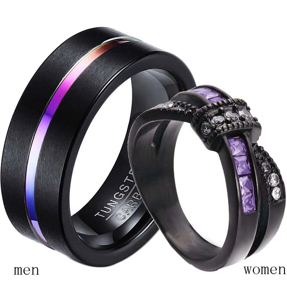 Couple Rings Purple Rings Tungsten Steel Mens Ring Cz Women's Wedding Ring  Sets