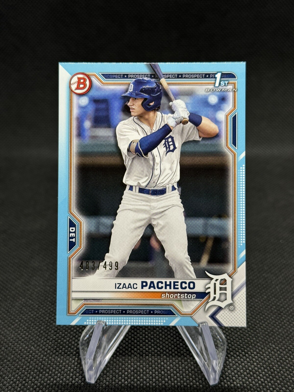 2021 Bowman Draft Izaac Pacheco 1st BD-46 Sky Blue Parallel /499 Detroit Tigers