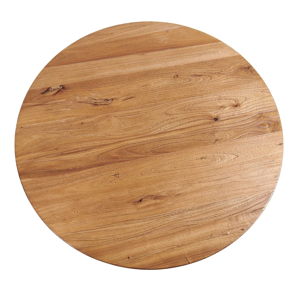 Mesa de centro de madera de olmo recuperada - Centro de mesa rústico redondo de granja de madera maciza Foto 4 de 4