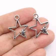 50 Pcs Tibet Silver Alloy Double Star Pendants 25mm 1" Charms DIY Necklace