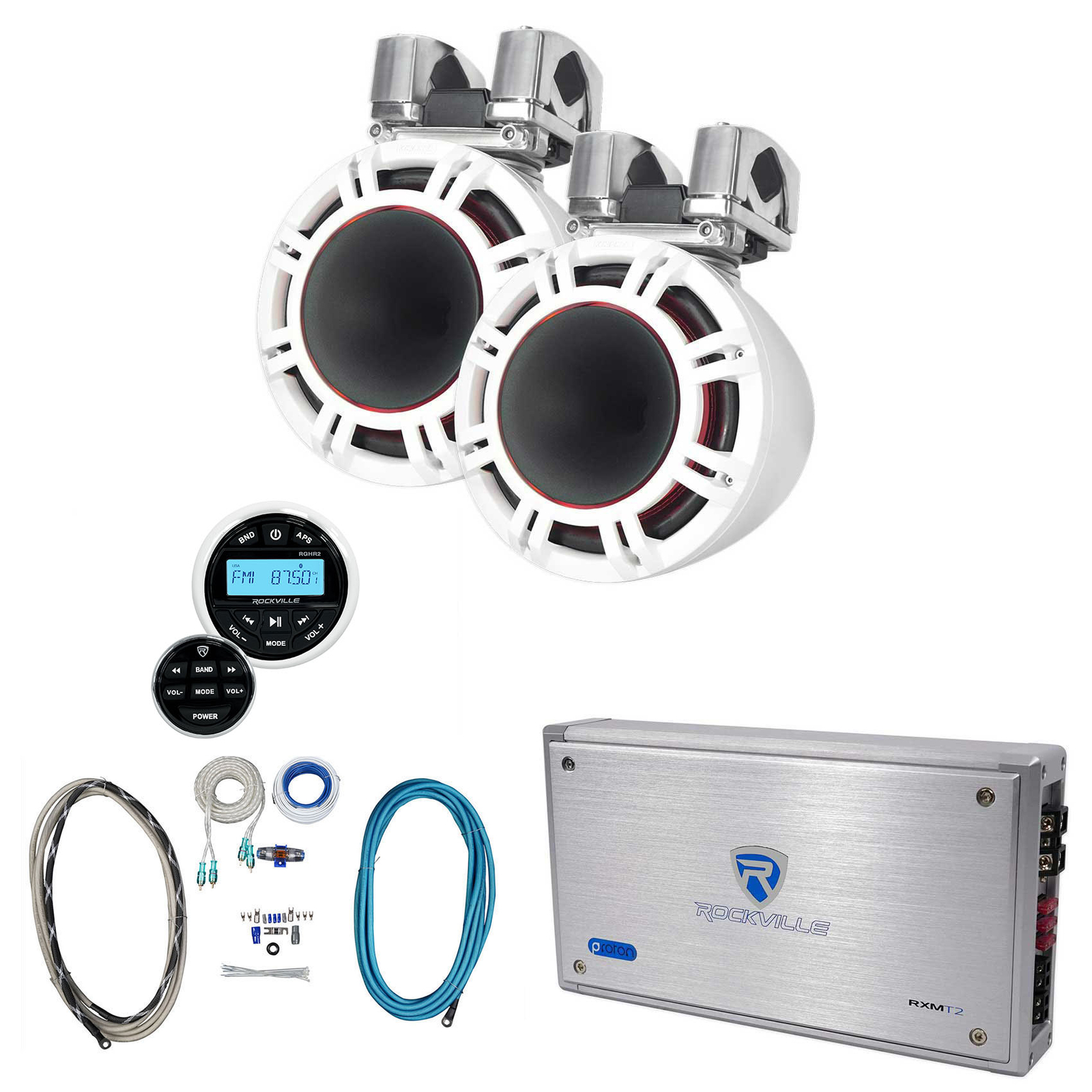 2 Колонки KICKER KMTC9 9 600 Вт White Wakeboard Tower Bluetooth-приемник Усилитель 218590₽