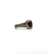 David Yurman Garnet & Diamonds Ring 925 Sterling Silver (Sz 8.5) *Pre Owned*