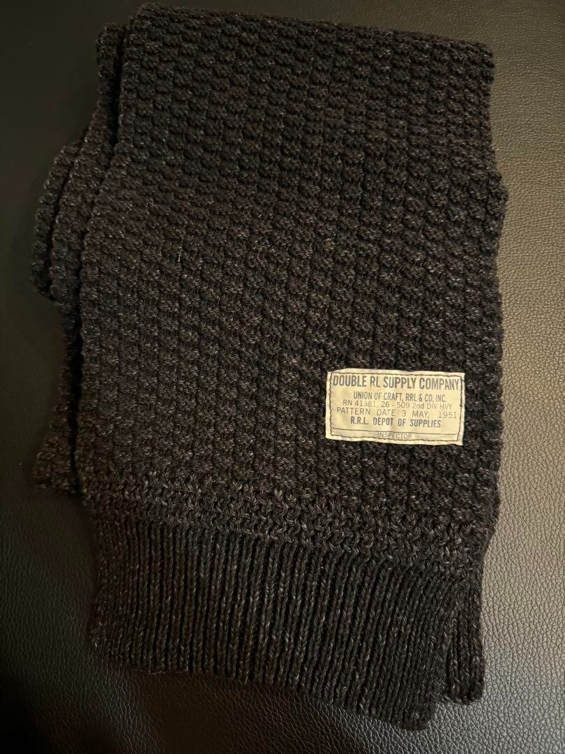 RRL RALPH LAUREN men's heavy gauge knit scarf black indigo RRL RALPH LAUREN men's heavy gauge knit scarf black indigo