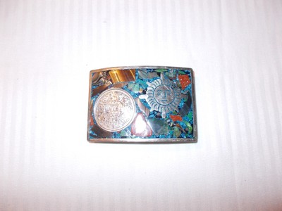 Vintage Sterling Silver Mexico Mexican Aztec Calendar and  display picture 2