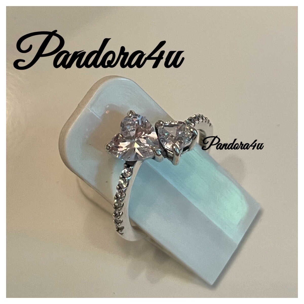 PANDORA Double Heart Sparkling Ring NeW Tags Velvet Lined PANDORA Double Heart Sparkling Ring NeW Tags Velvet Lined