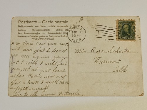 1908 Germany To USA Postcard Correspondence Benjamin Franklin 1c Cent Stamp - Picture 4 of 8