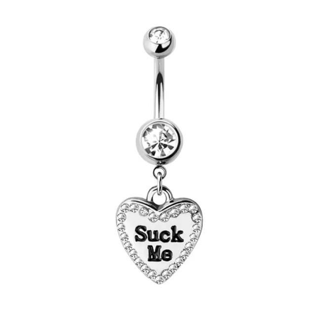 Dangle Belly Button Rings 14G Love Heart Clear CZ Belly Ring Navel Piercing Jewelry 10mm