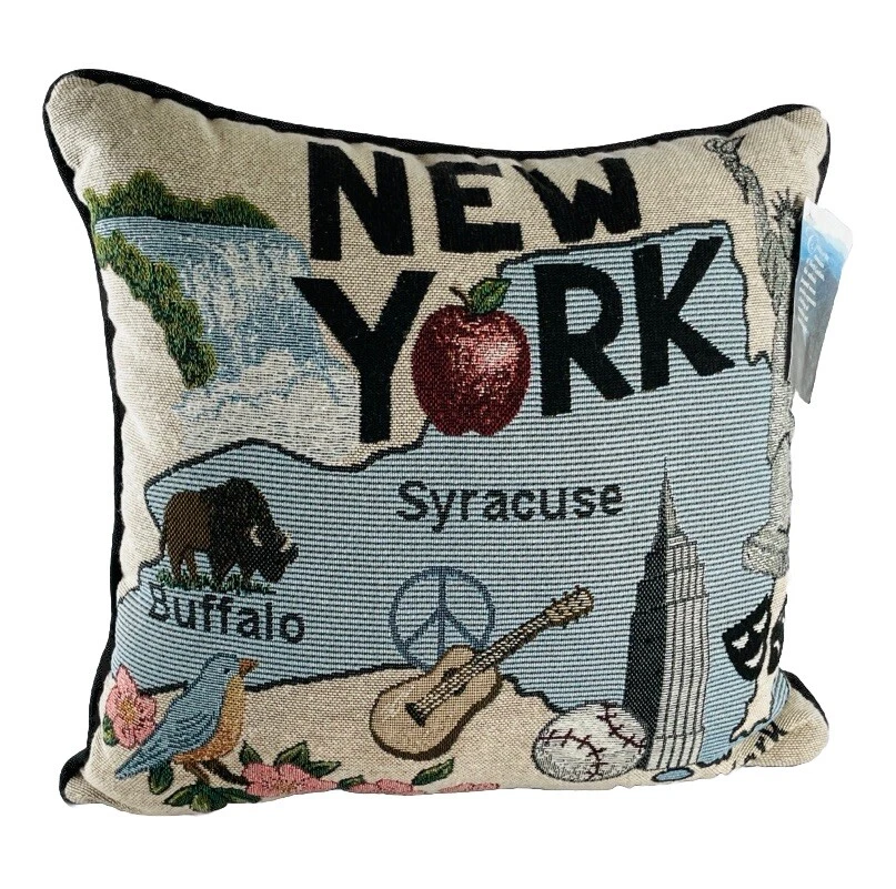 New York City Tapestry Throw Pillow NYC Landmarks Syracuse Buffalo, 16" square