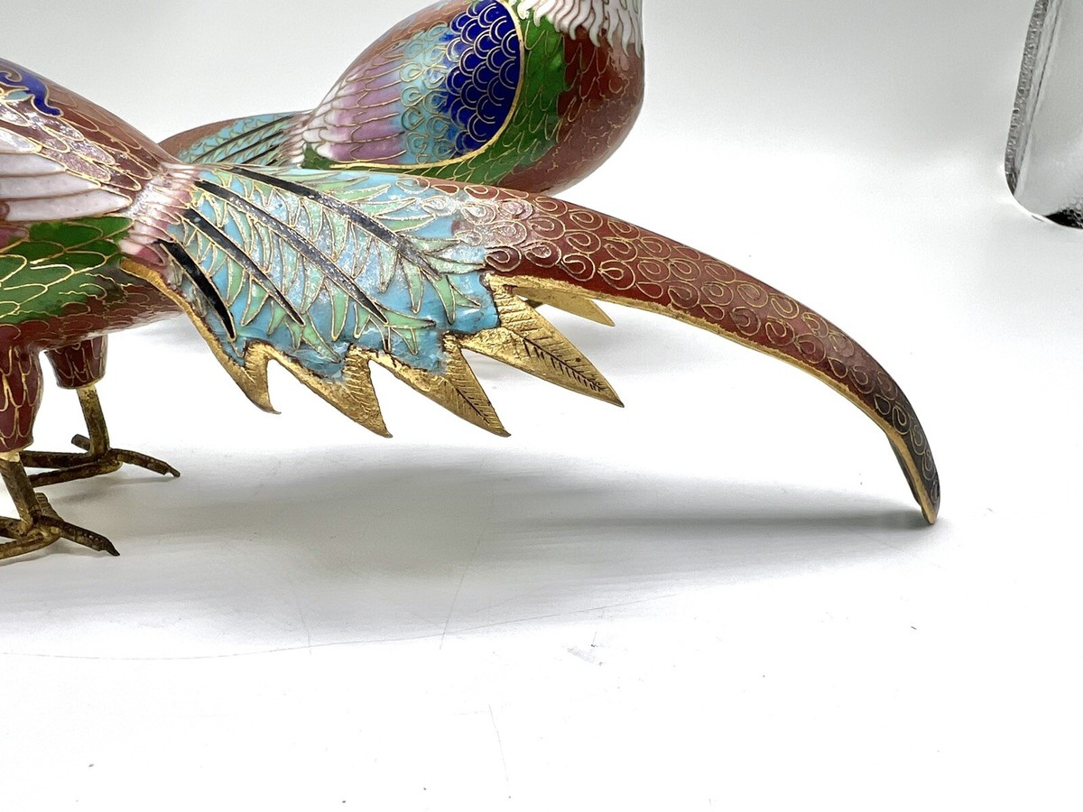 Figurines Vintage Chinoises Oiseaux – Cloisonné, Translucides, Multicolores, Paire