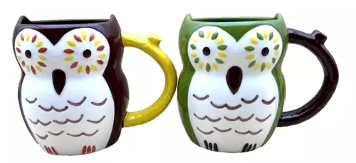 2 Ceramic Owl Mugs Cups Coffee Tea Corningware Corelle 16 oz Nice Clean