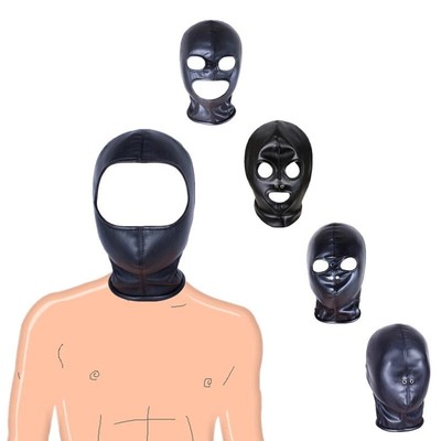 Adult unisex PU Leather Gimp Head Harness Headgear Hooded Mask party zip up back