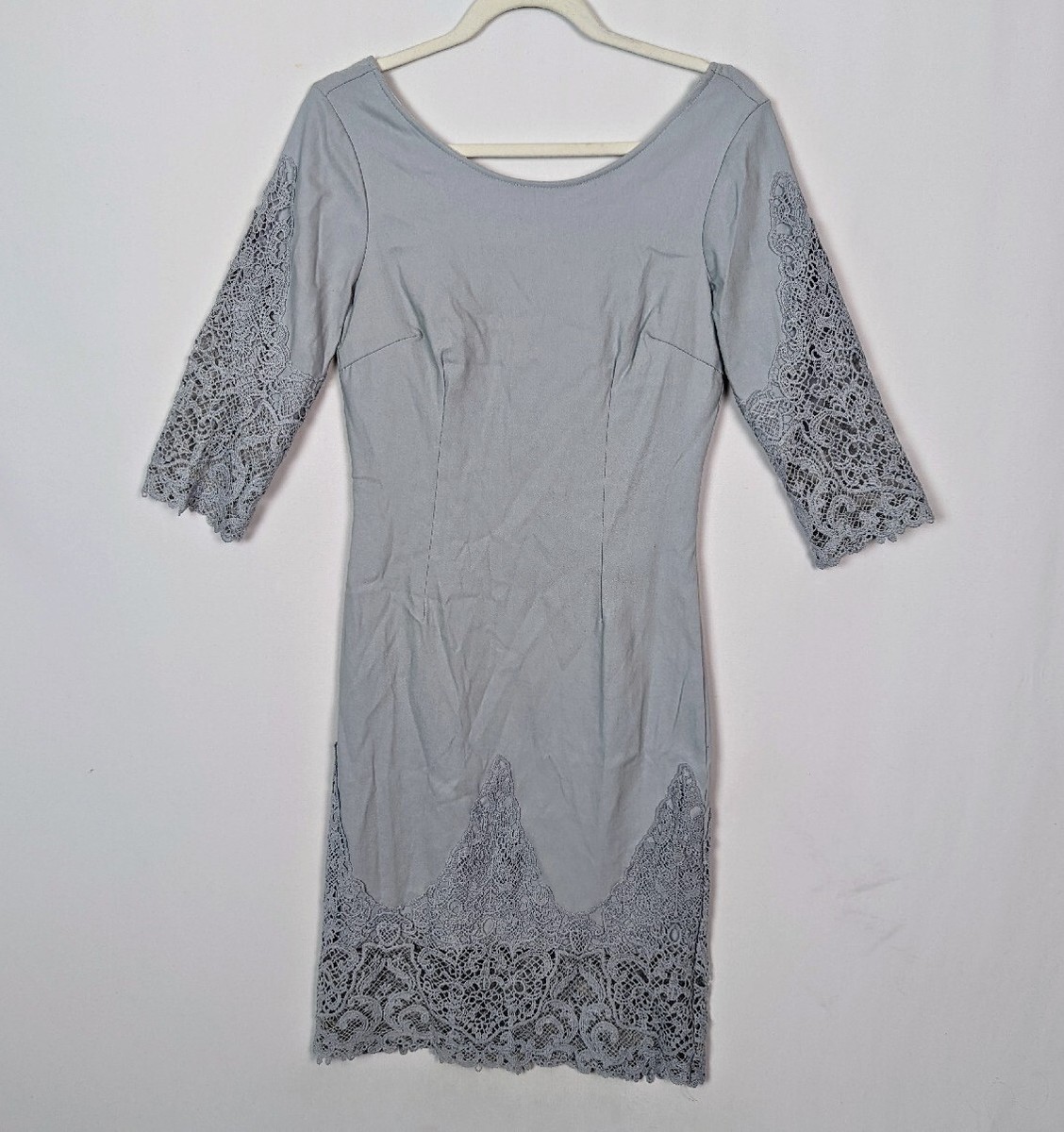 Lulus L Midnight Garden Blue Gray Floral Lace Bodycon Knee Length Dress  Classic - Main Image