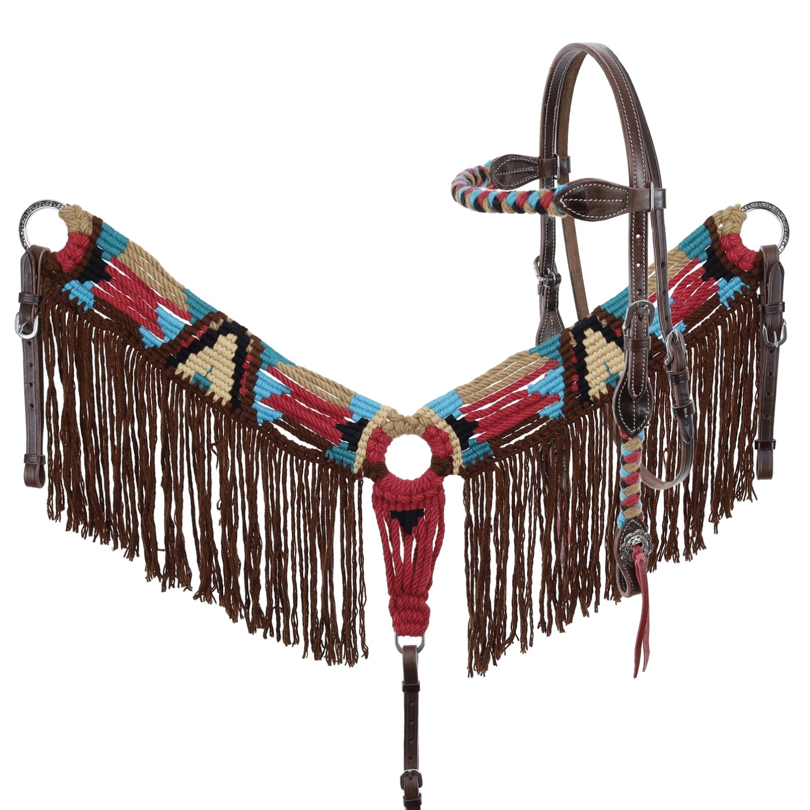 Showman Desert Blaze mohair string fringed Western breast collar/headstall set