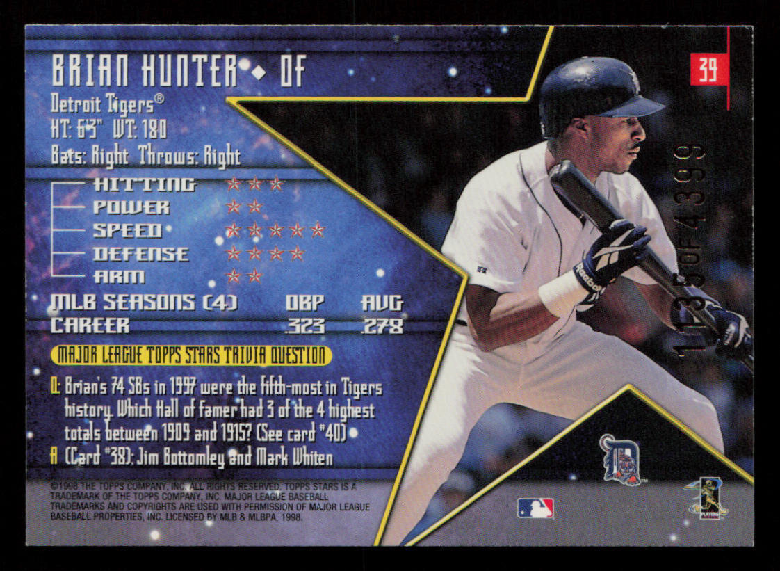 Brian Hunter 1998 Topps Stars Silver #39 /4399 Detroit Tigers