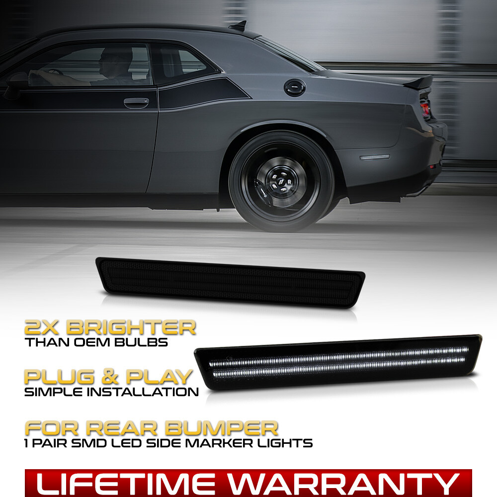 Smoked White LED Side Marker Light For 15-22 Dodge Challenger Rear