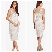 Adrianna Papell Sleeveless Embroidered Sheath Dress Ivory Lace Midi Size 4 NWT