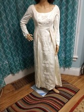 Vintage 1960's Juliet champagne Satin Wedding gown Long Sleeves Empire waist