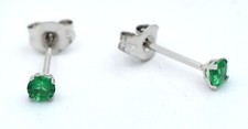 EMERALD 0.36 Cts STUD SMALL 3 mm EARRINGS 14k WHITE GOLD - New With Tag