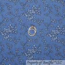 BonEful Fabric Cotton Quilt Blue Rose Flower Small Calico Tone Xmas Print SCRAP