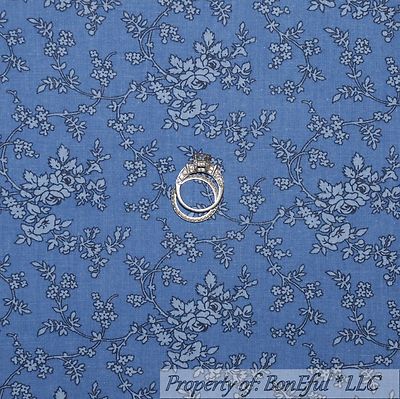 BonEful Fabric Cotton Quilt Blue Rose Flower Small Calico Tone Tonal BOHO SCRAP